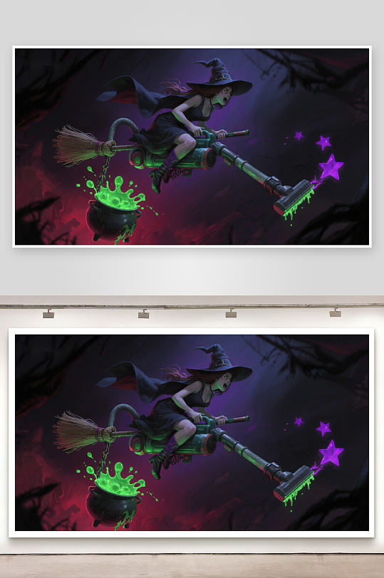 魔女骑扫帚飞行手持魔法喷枪-众图网