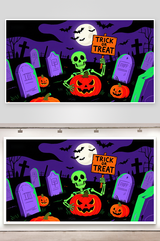 万圣节骷髅手举不给糖就捣蛋牌子-众图网