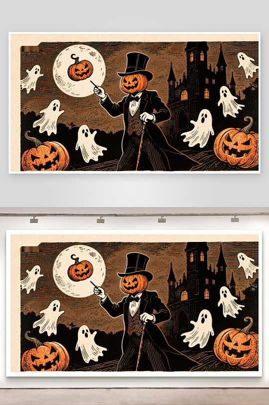 南瓜头绅士与幽灵共舞-众图网