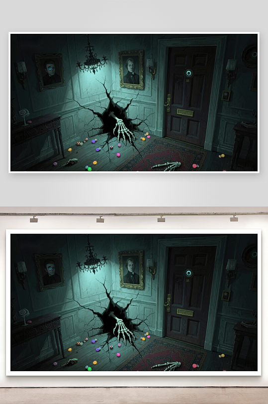 神秘房间中的骷髅与糖果-众图网