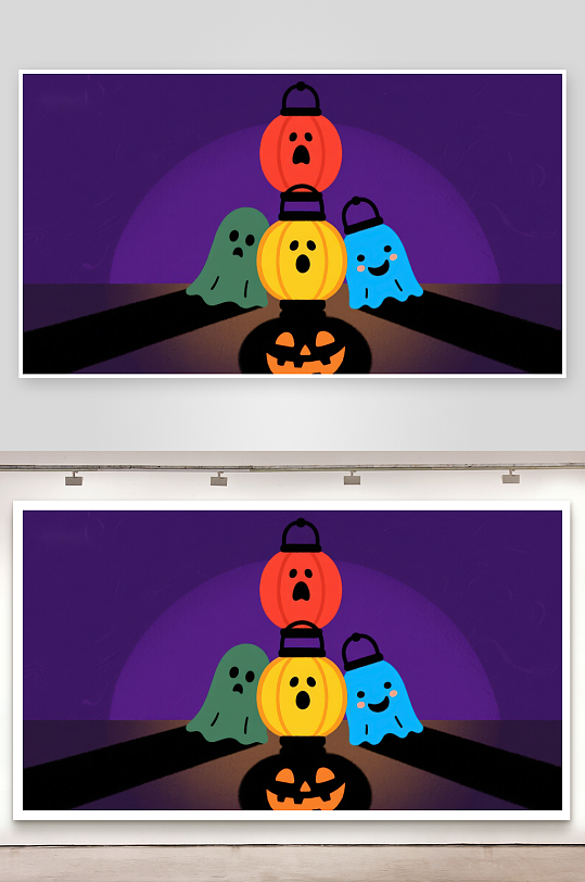 万圣节南瓜灯与幽灵的欢乐场景-众图网