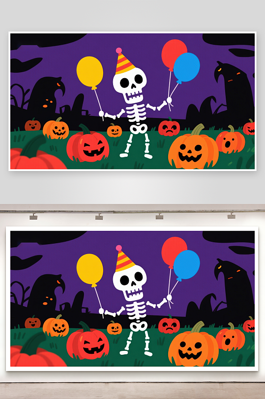 万圣节骷髅与南瓜灯的欢乐夜-众图网