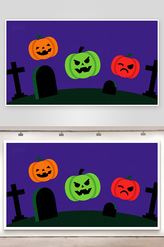 万圣节南瓜灯在墓地飘浮-众图网