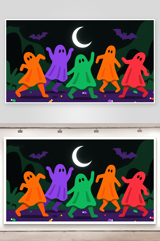 五彩幽灵月夜狂欢-众图网