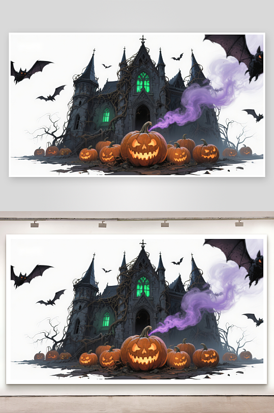 万圣节城堡与南瓜灯-众图网
