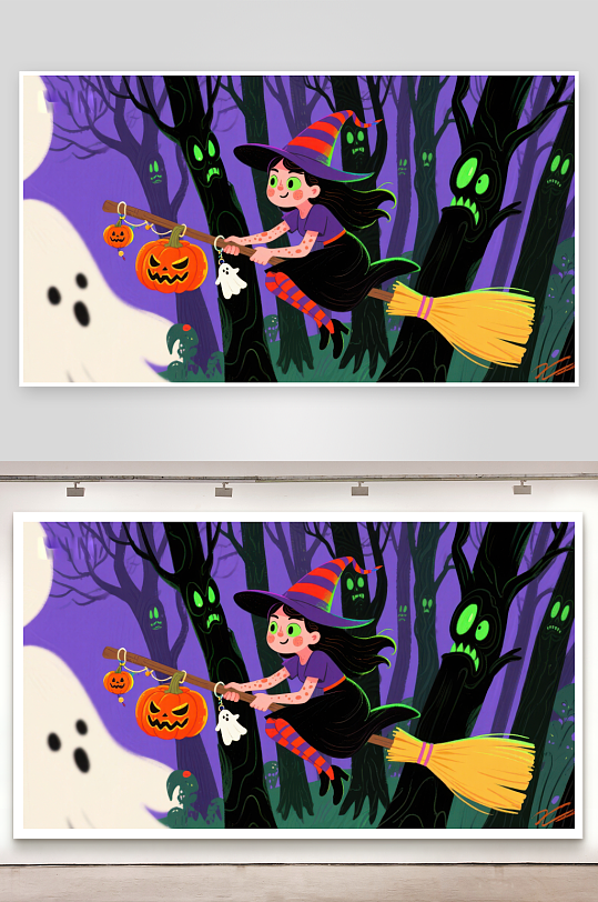 万圣节女巫夜行森林-众图网