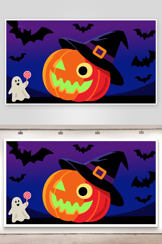 万圣节南瓜灯与小幽灵-众图网