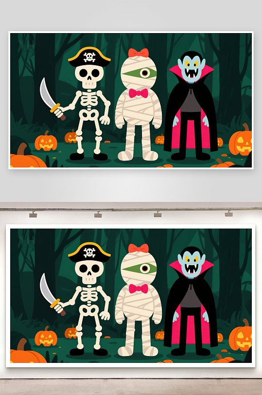 万圣节角色森林聚会-众图网