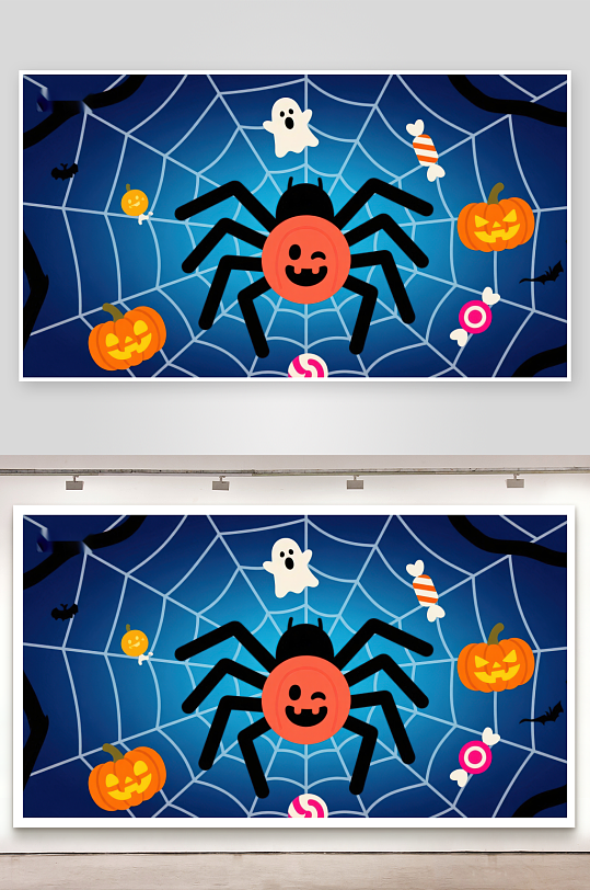 万圣节蜘蛛网中的糖果与南瓜-众图网