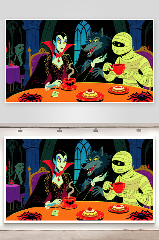 怪诞茶会吸血鬼狼人与木乃伊共聚-众图网