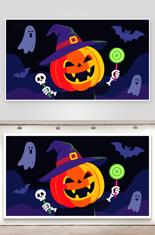 万圣节南瓜巫师手持糖果-众图网