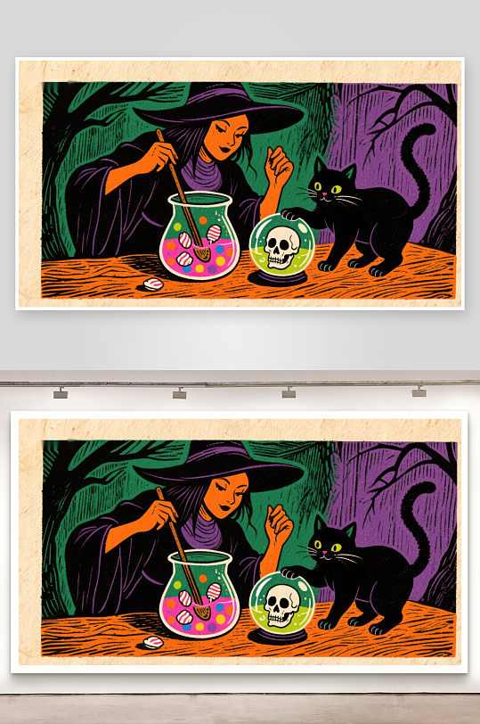 女巫与黑猫的神秘魔法-众图网