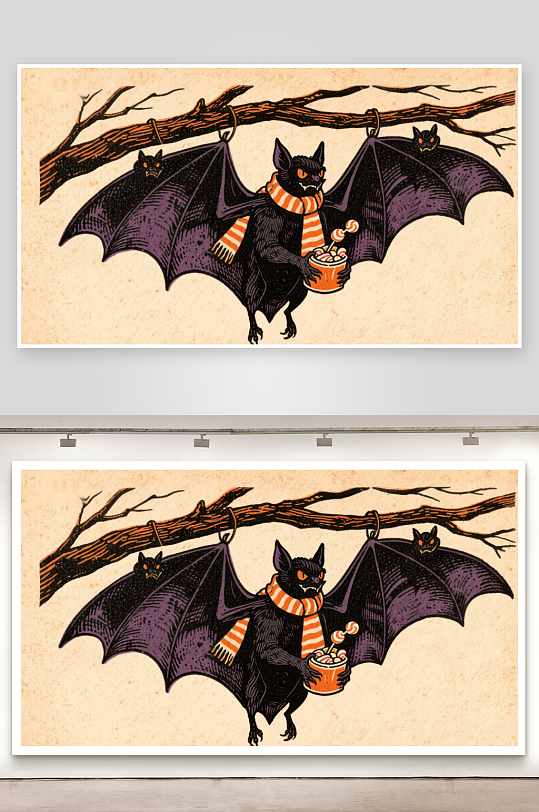 万圣节蝙蝠手持糖果碗-众图网