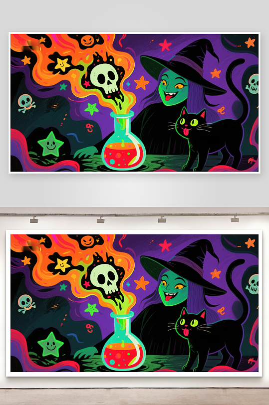 巫师与黑猫的魔法夜-众图网