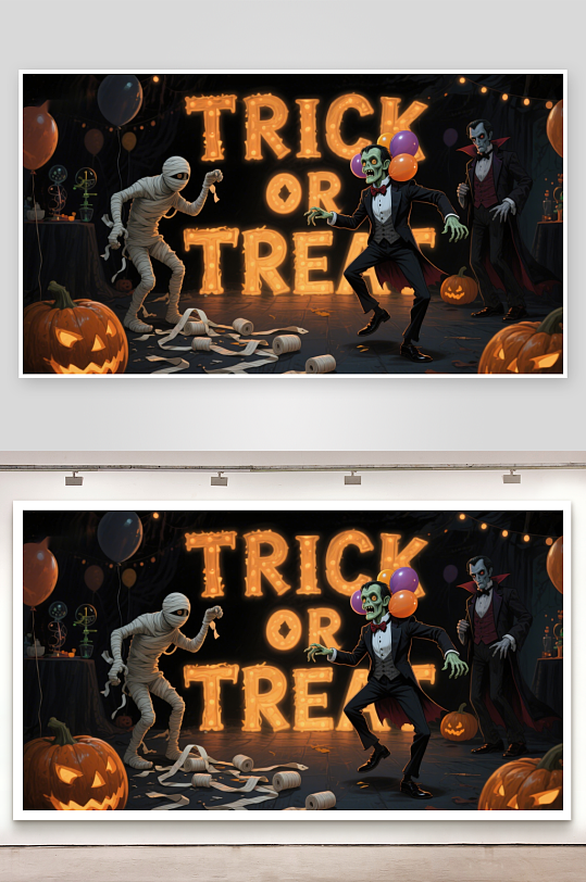 万圣节派对木乃伊吸血鬼与小丑的狂欢-众图网