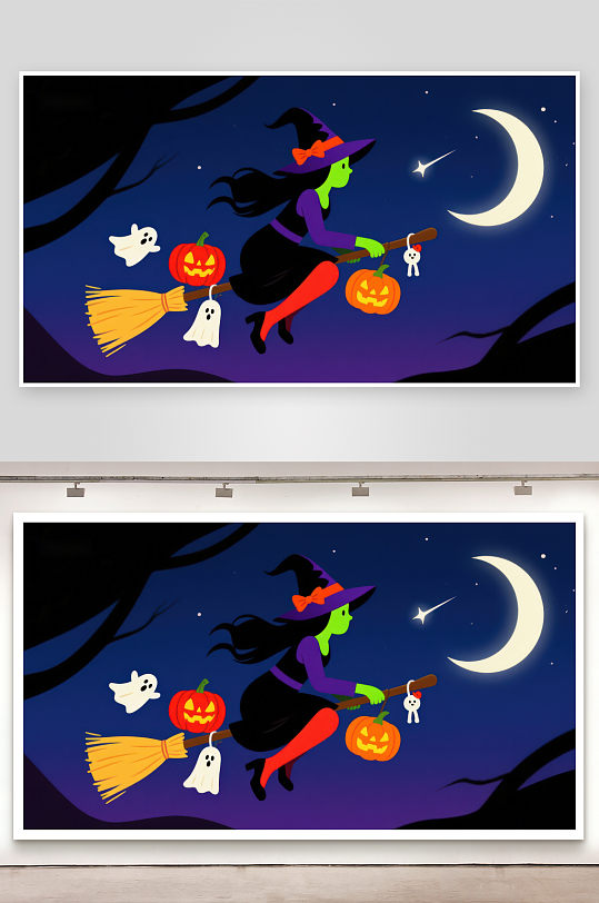万圣夜巫女骑扫帚-众图网