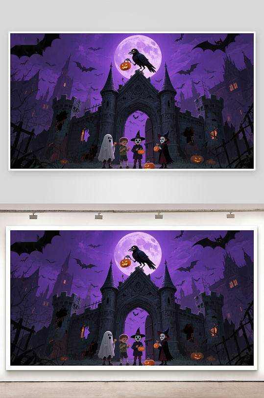 万圣节城堡前的欢乐夜-众图网