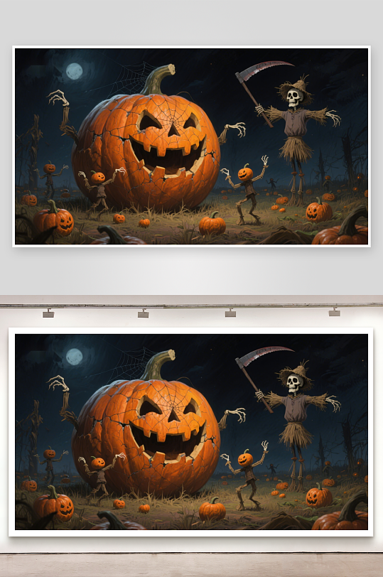 万圣节南瓜与骷髅的奇幻夜-众图网