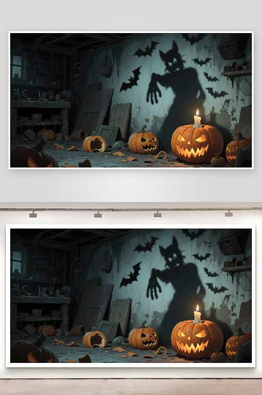 万圣节南瓜灯与蝙蝠阴影-众图网