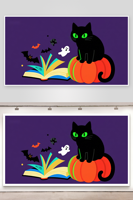 万圣节黑猫与南瓜-众图网