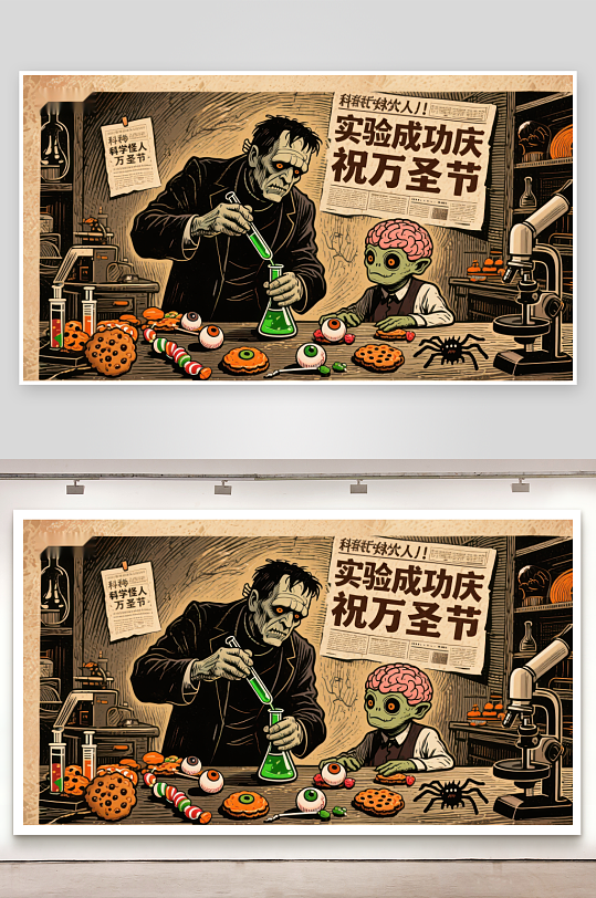 科学怪人实验室庆祝万圣节-众图网