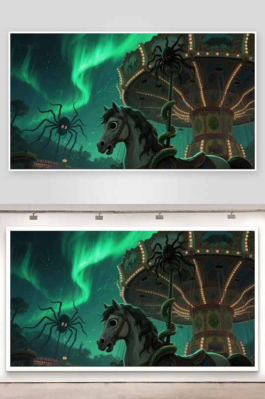 旋转木马上的神秘蜘蛛与极光-众图网