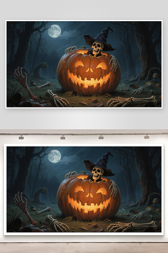 万圣节南瓜灯与骷髅巫师-众图网