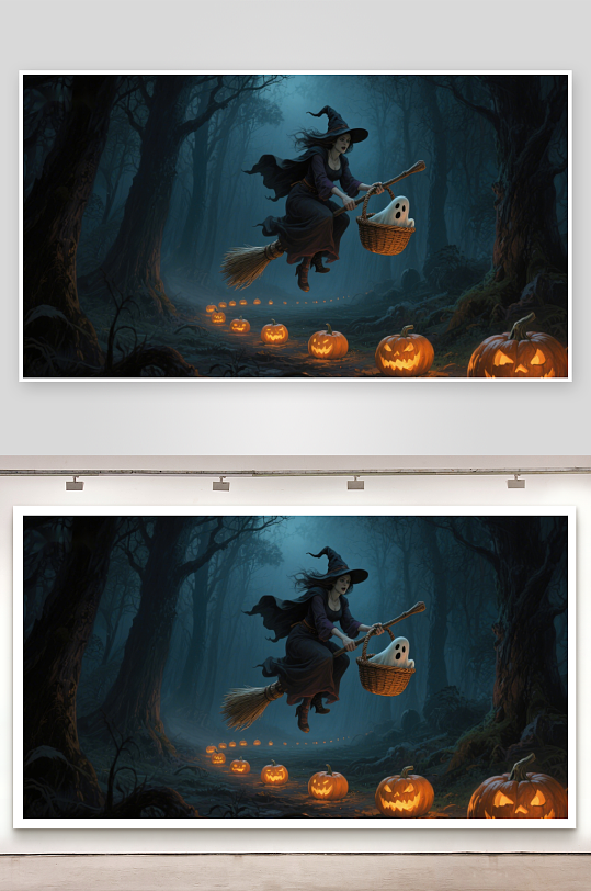 巫女夜行提篮幽灵伴南瓜灯-众图网