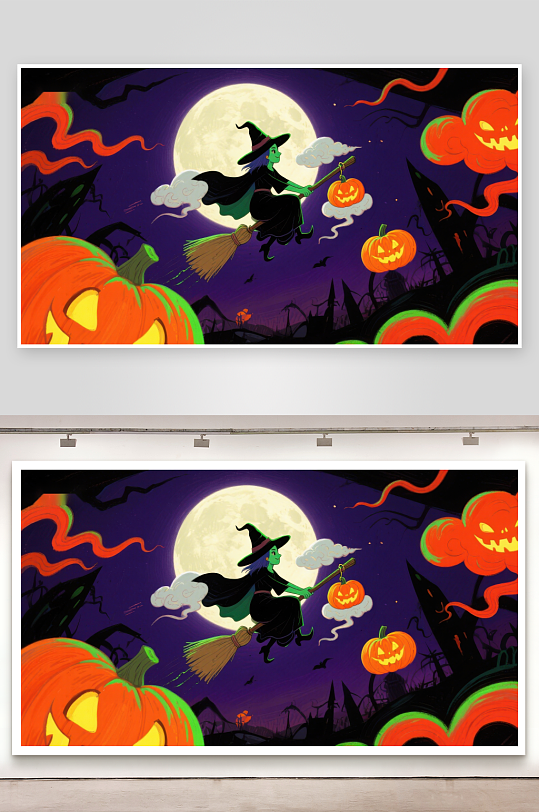 万圣夜巫女飞天满月-众图网