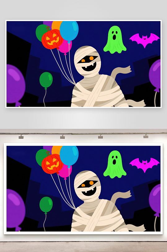 万圣节木乃伊手持气球-众图网