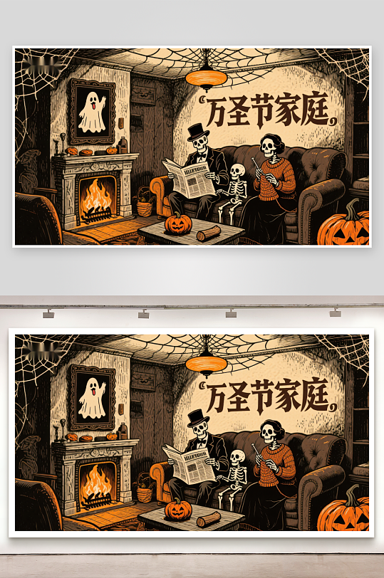 万圣节家庭温馨场景-众图网