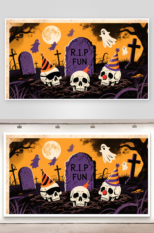 万圣节墓地骷髅派对-众图网