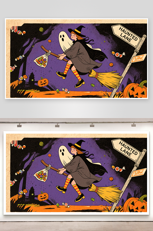 万圣节女巫夜行糖果街-众图网