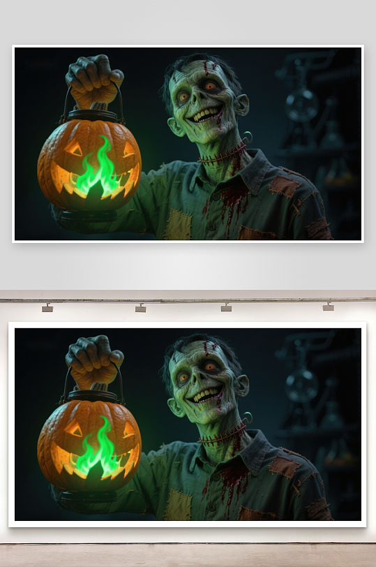 僵尸手持发光南瓜灯-众图网