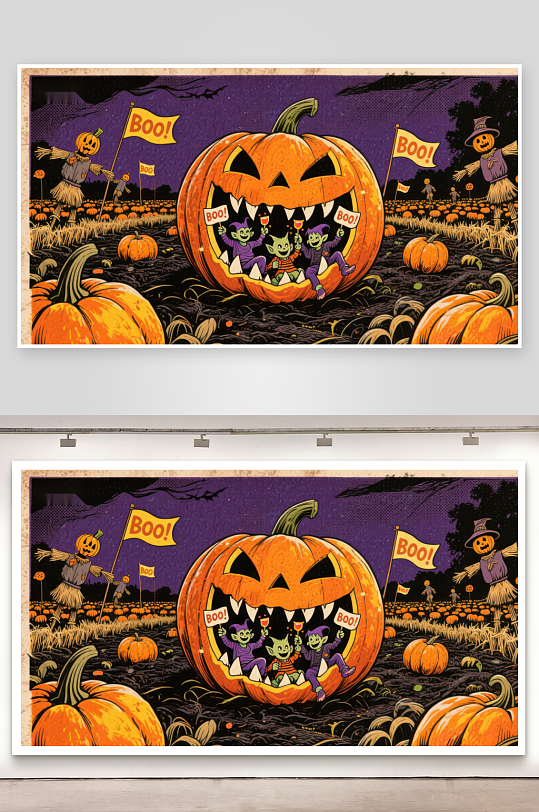 万圣节南瓜灯中的小鬼们-众图网