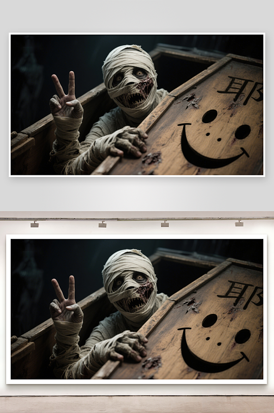 木乃伊从棺材中探出面带诡异笑容-众图网