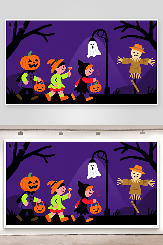 万圣节夜晚孩子们的欢乐游行-众图网