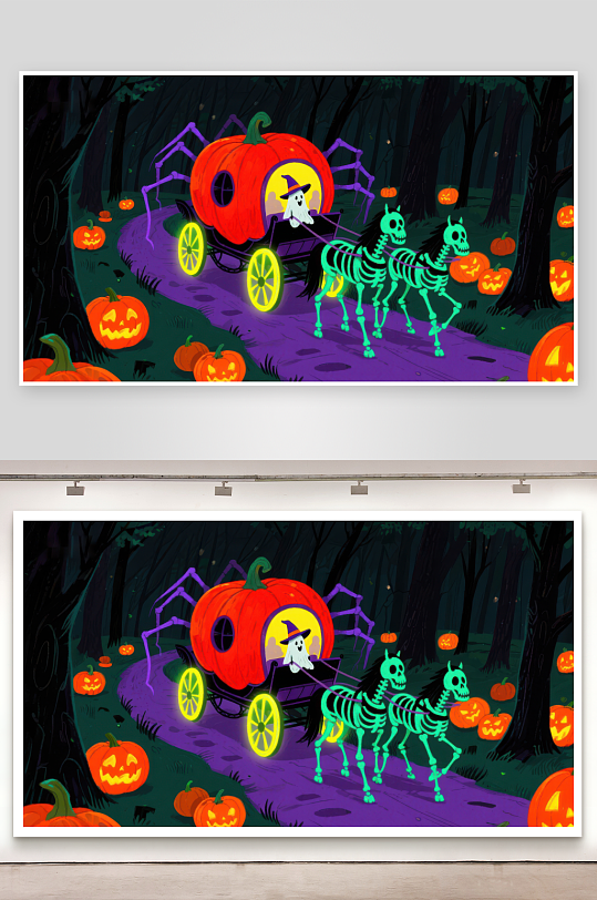 万圣节南瓜马车夜行森林-众图网