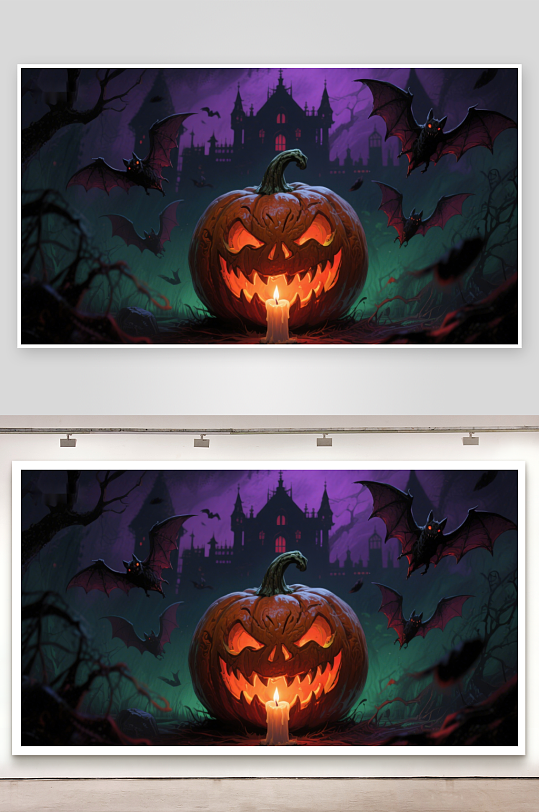 万圣节南瓜灯与飞蝠夜景-众图网