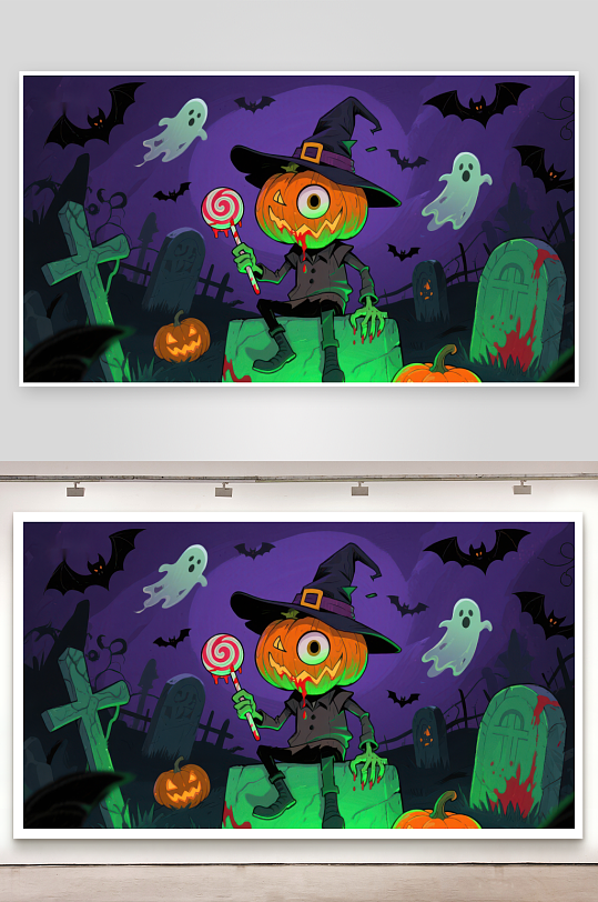 万圣节南瓜巫师手持棒棒糖-众图网