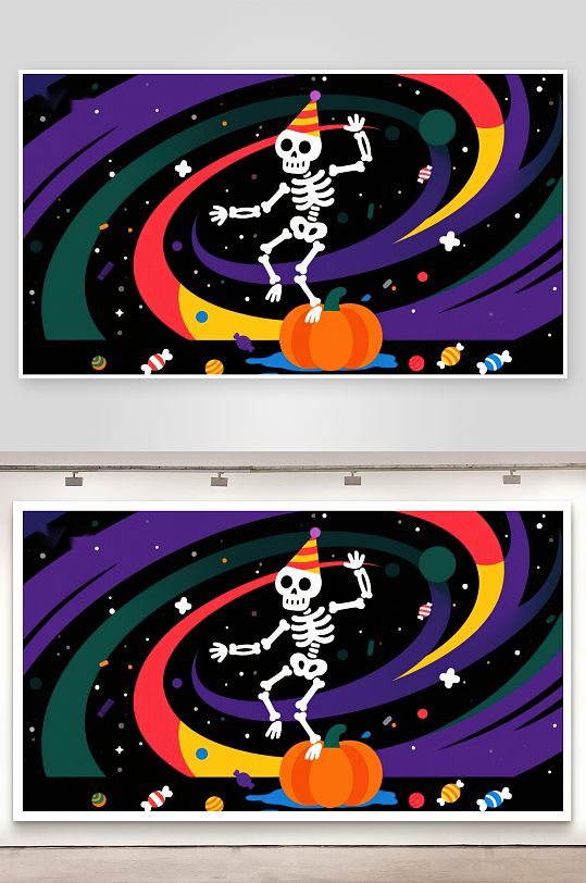 欢乐骷髅与南瓜的万圣节派对-众图网