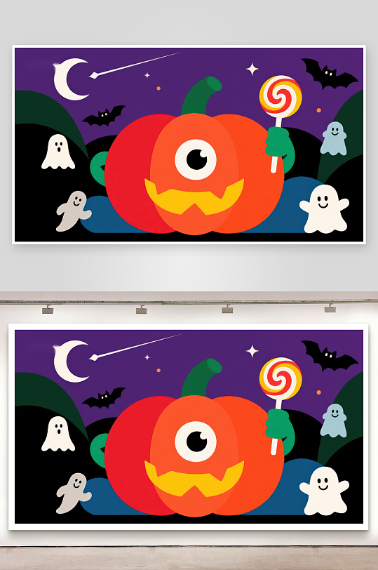 万圣节南瓜怪手持棒棒糖-众图网