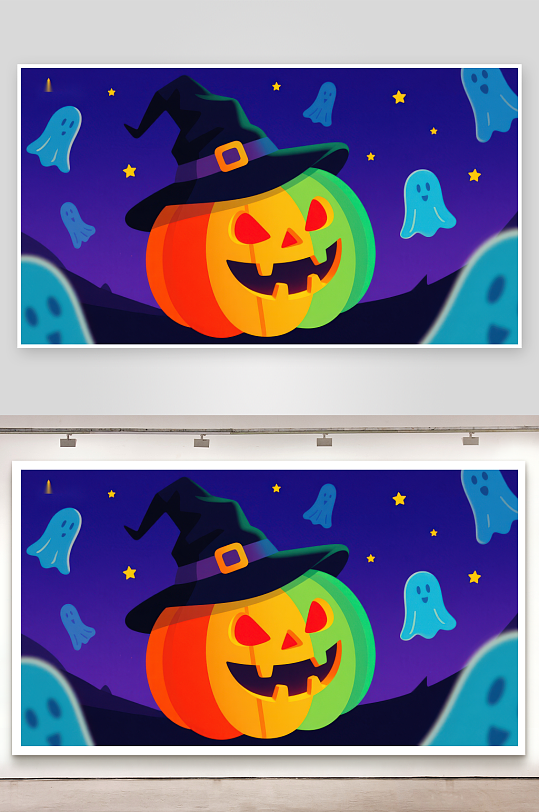 万圣节南瓜灯与幽灵-众图网