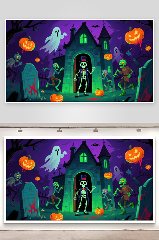 万圣节夜景骷髅与僵尸的狂欢-众图网