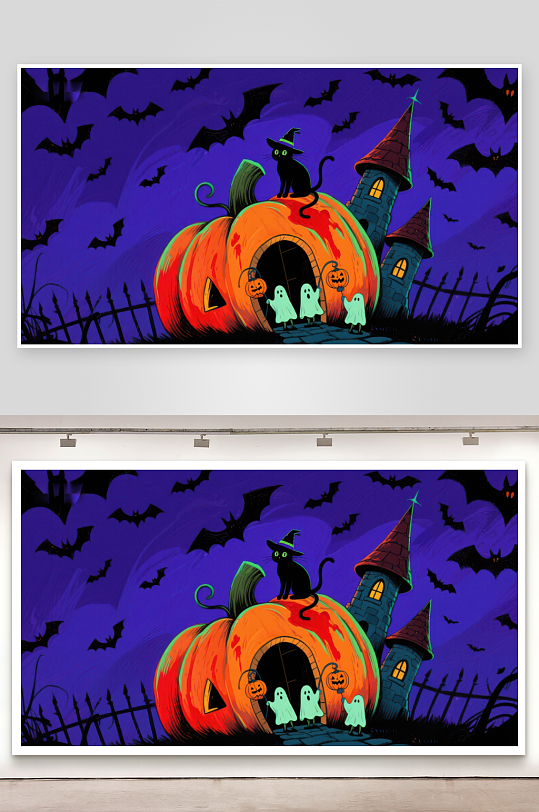 万圣节南瓜屋与黑猫-众图网