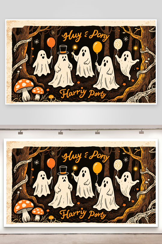 幽灵派对森林中的欢乐时光-众图网