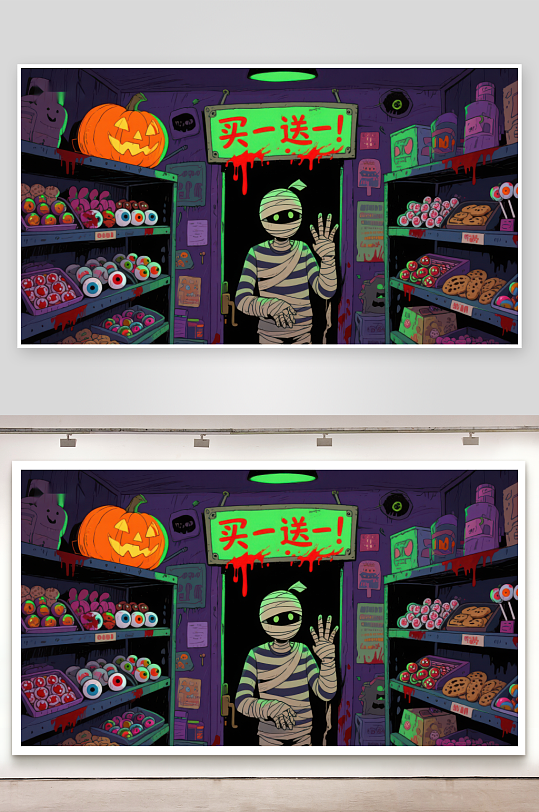 万圣节主题商店木乃伊促销员-众图网