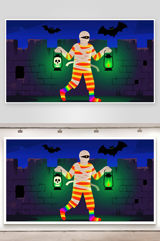 万圣节木乃伊手持灯笼-众图网