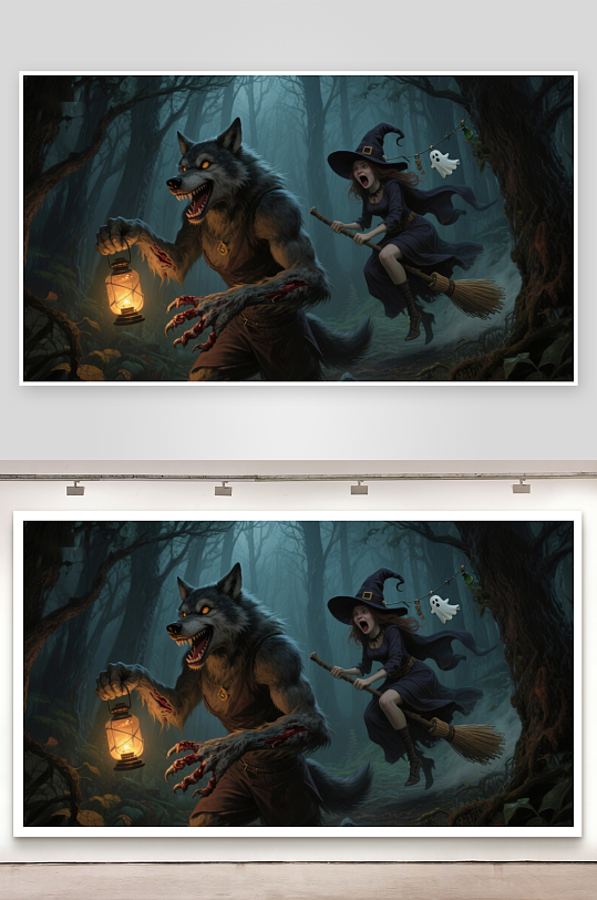 狼人与女巫在森林中的惊险追逐-众图网