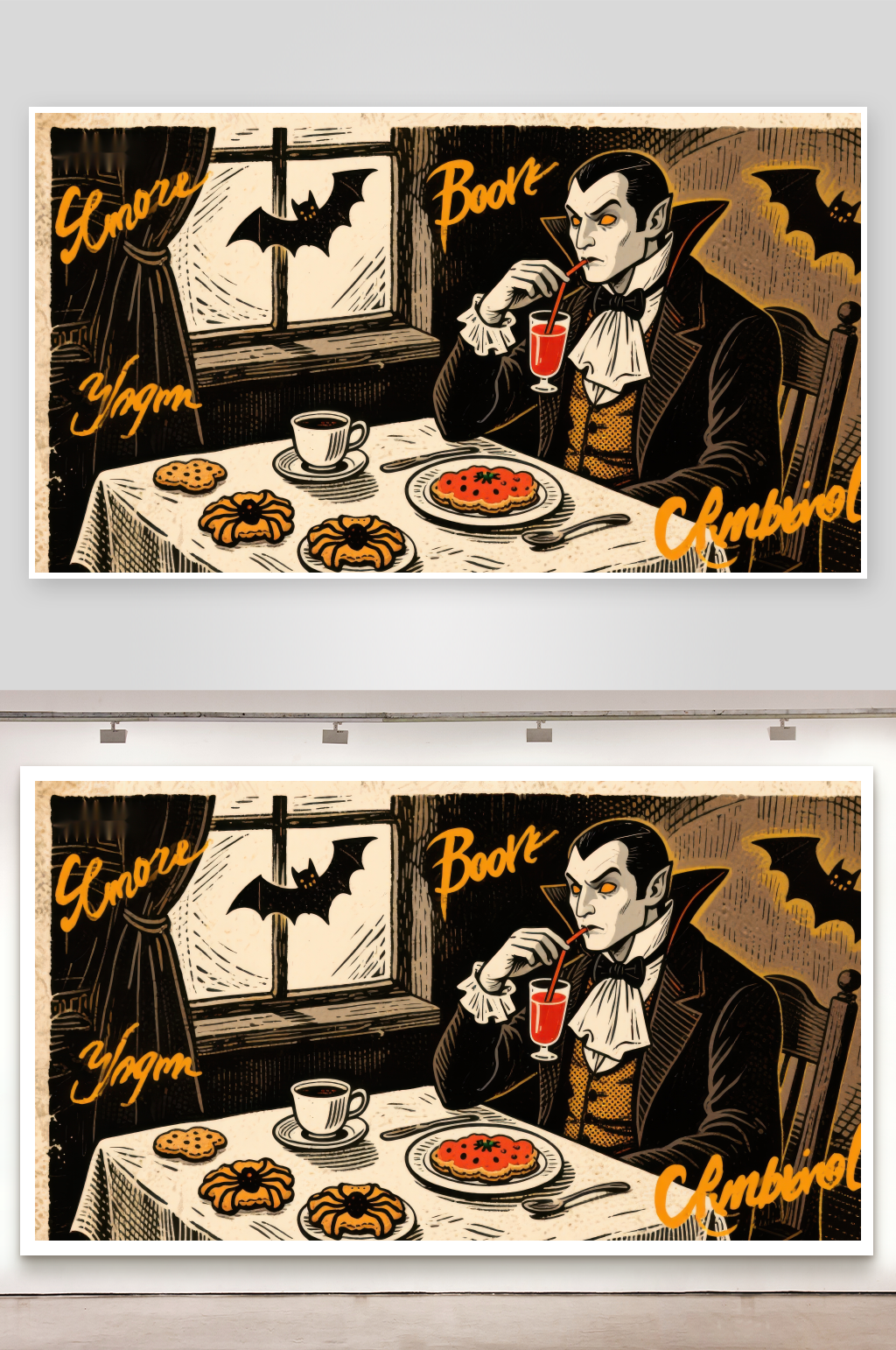 吸血鬼享用甜点与饮品素材